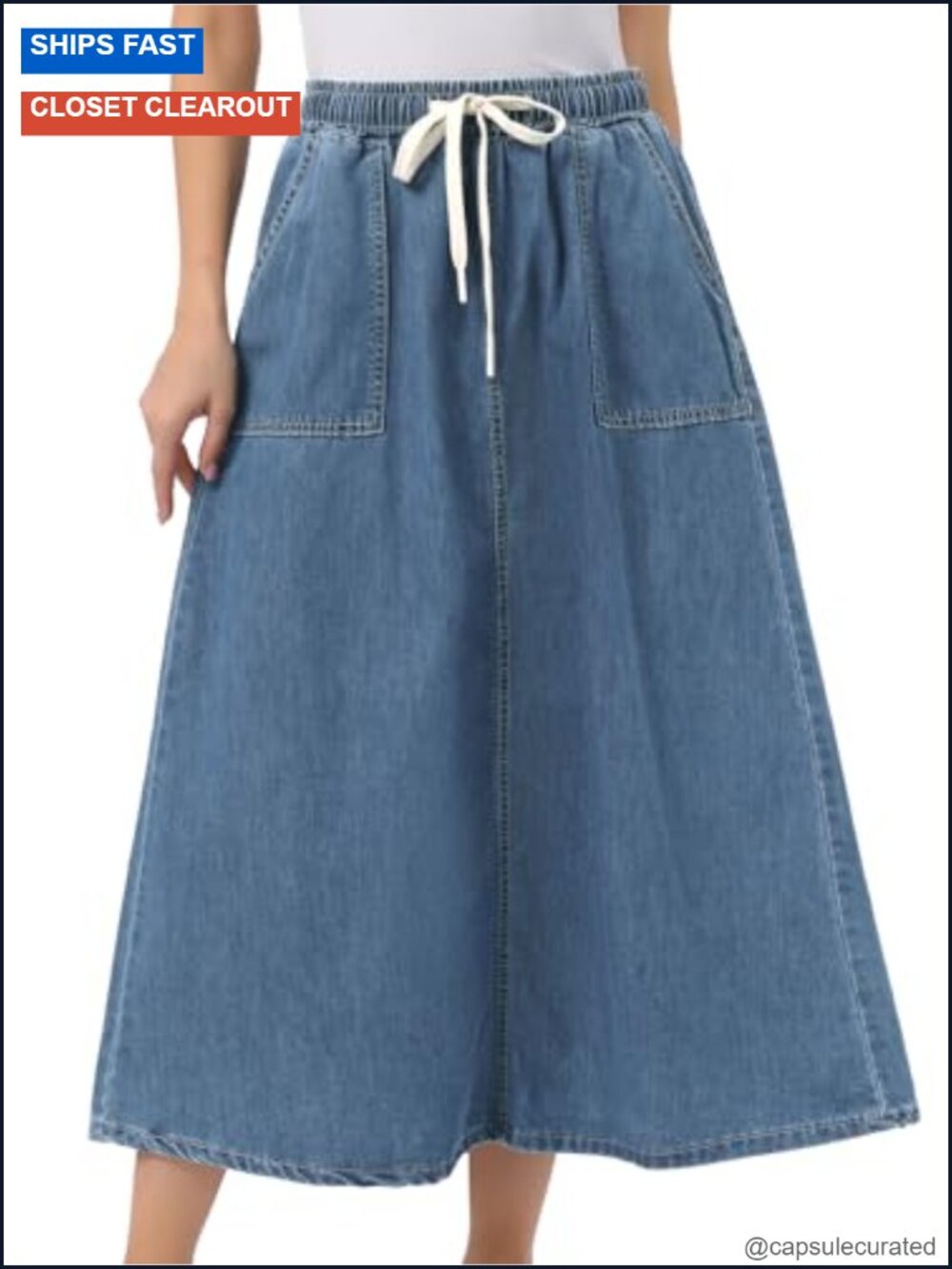 Denim Maxi Skirt for Women Elastic Waist A-Line Long Jean Skirts